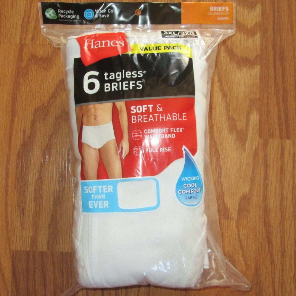 New Hanes 6 tagless white briefs full rise size 3XL 48-50 in waist